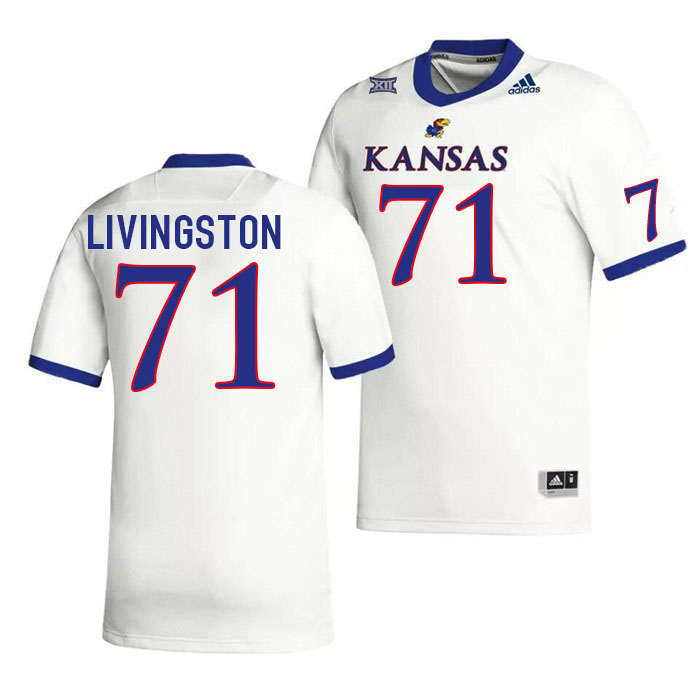 Men #71 James Livingston Kansas Jayhawks College Football Jerseys Stitched Sale-White - Click Image to Close